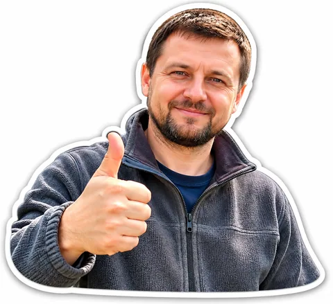 Реалистичный стикер для мессенджера: мужчина с поднятым большим пальцем