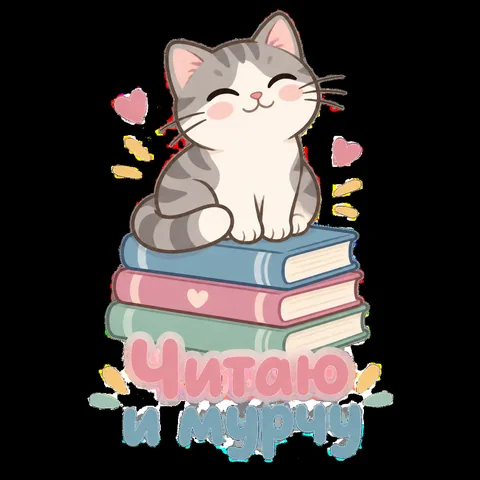 Исходный дизайн: котик на стопке книг с надписью «Читаю и мурчу»
